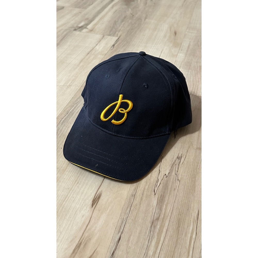 Breitling 1884 Blue Hat Yellow Logo Leather Strapback Adjustable One Size